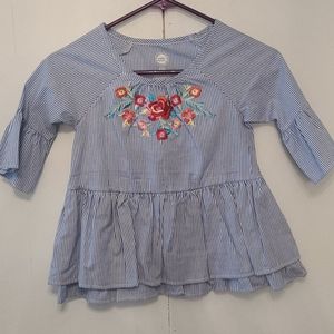 Striped blue flower embroidery